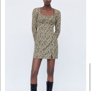 Zara Floral Print Square Neck Mini Dress